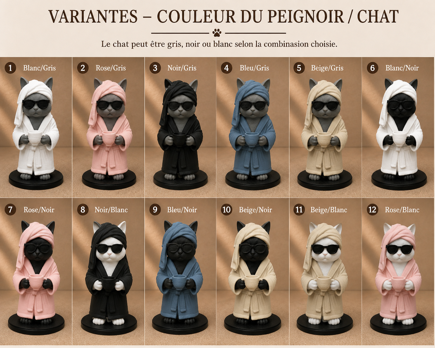 Chat peignoir avec café – Figurine déco détente