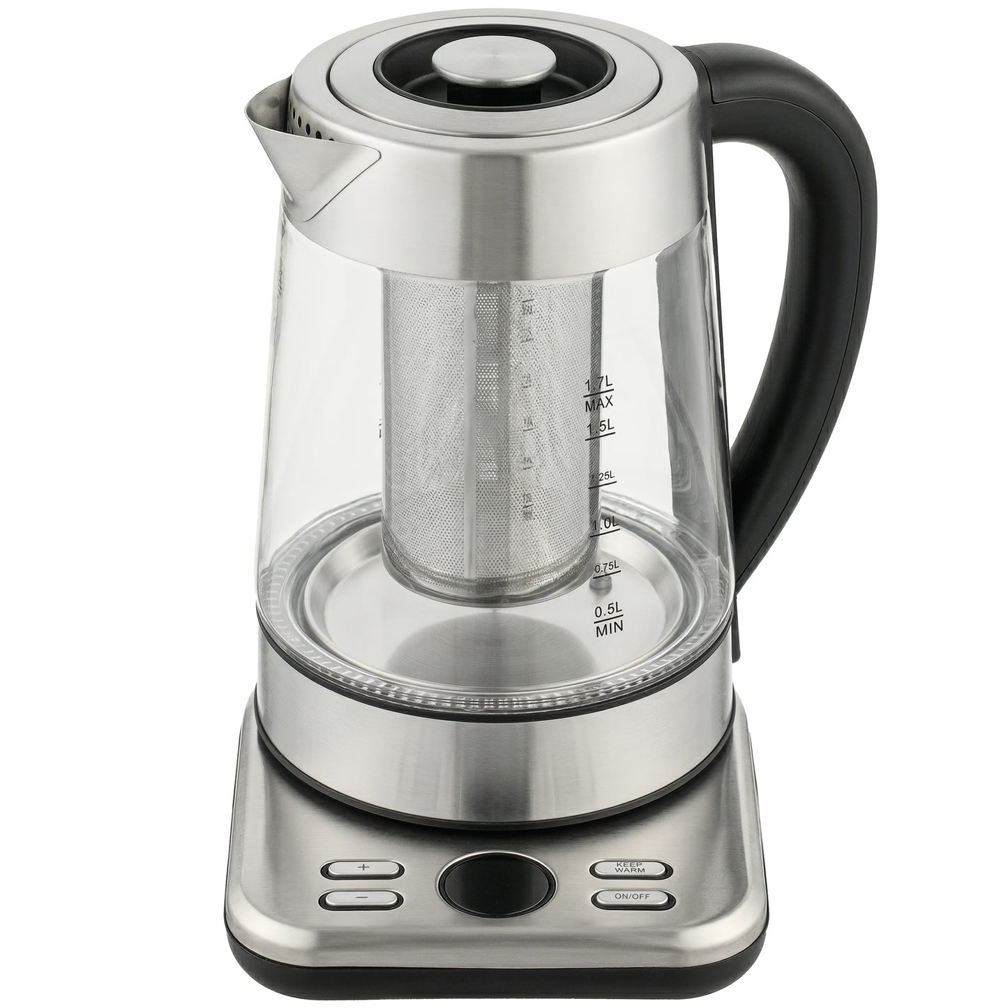 Bouilloire électrique, 1,7L, ébullition rapide 2200W avec thermostat strix, infuseur à thé, fonction maintien au chaud