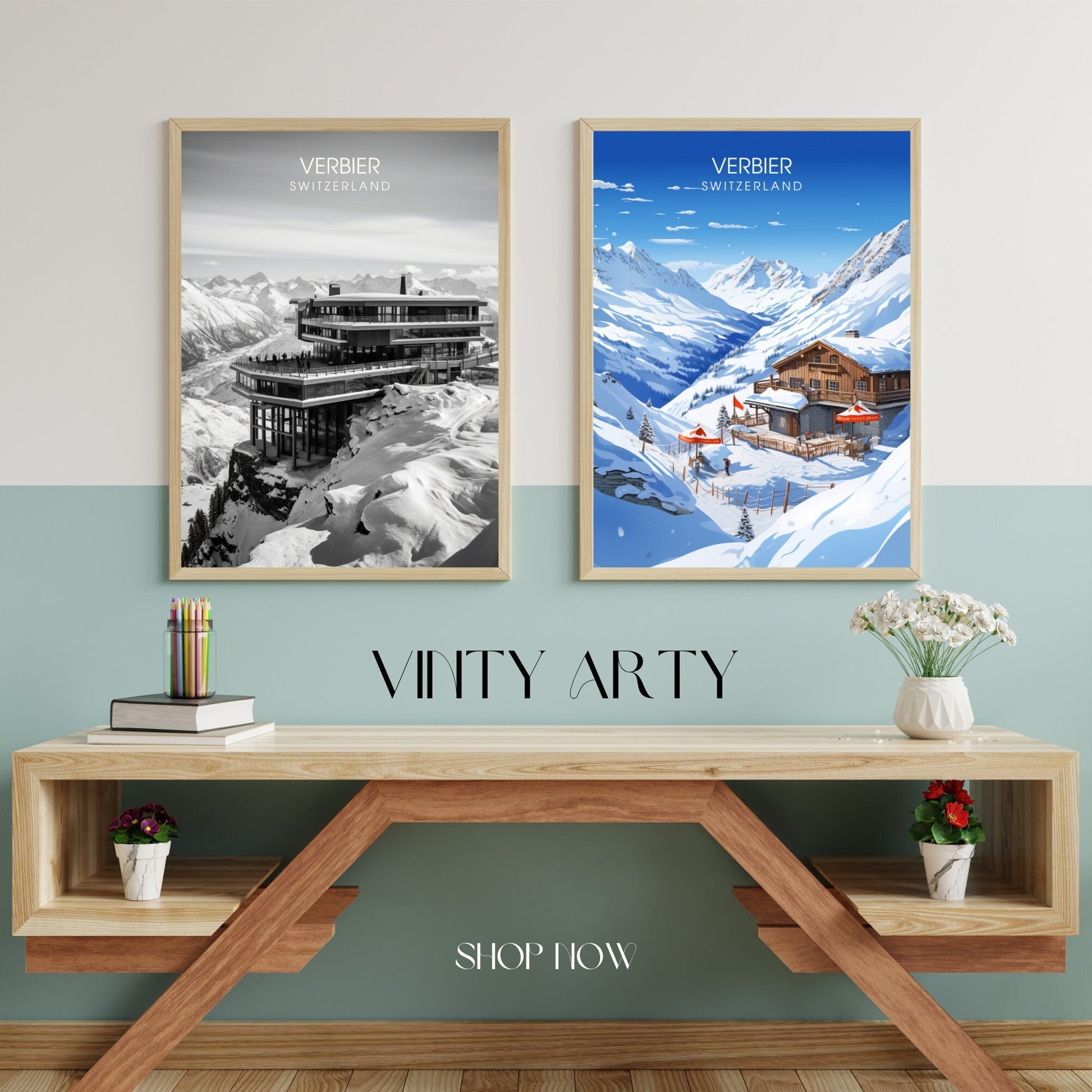 Affiche Verbier, Suisse  | impression Verbier | Affiche de voyage Verbier | Explorez la majesté des Alpes suisses-2