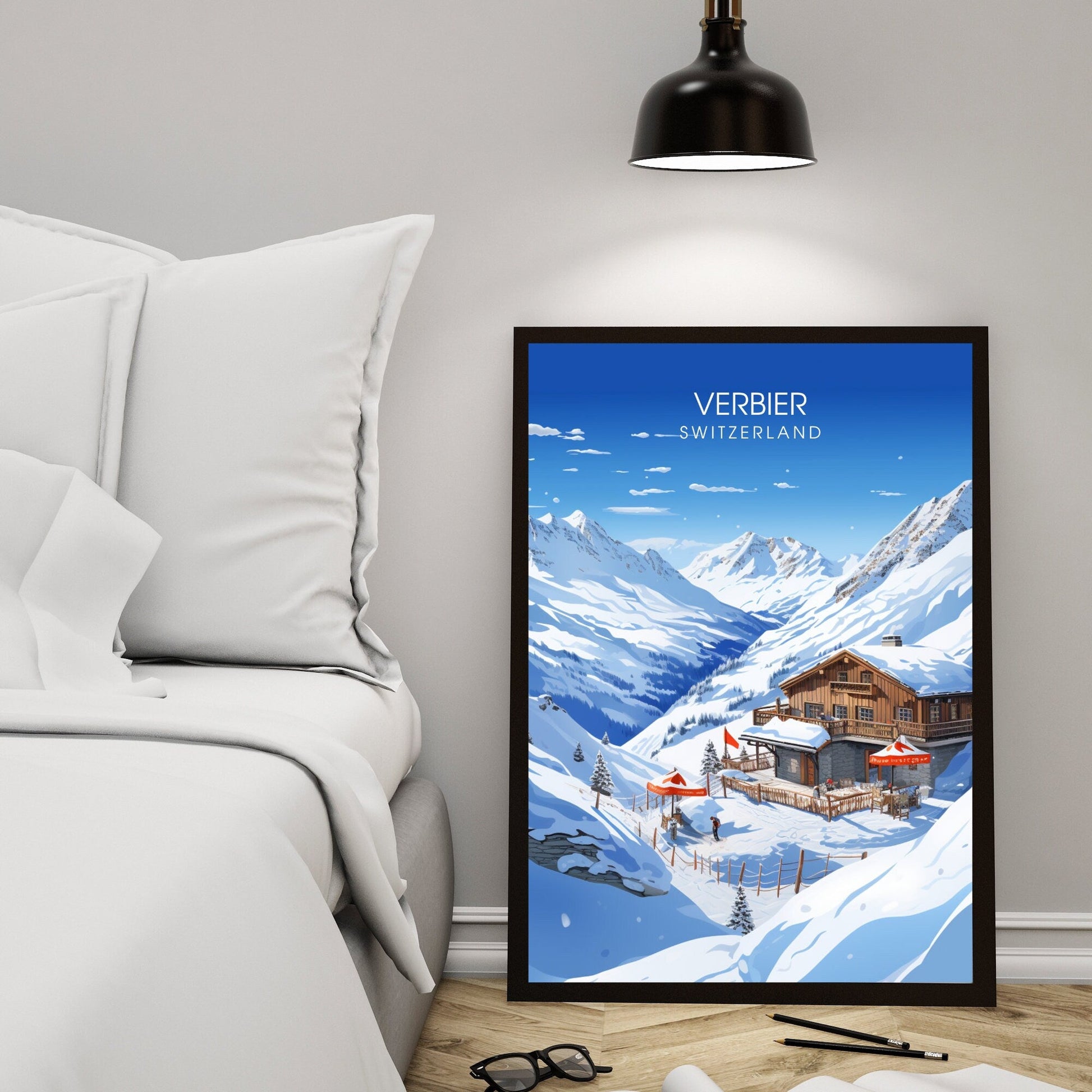Affiche Verbier, Suisse  | impression Verbier | Affiche de voyage Verbier | Explorez la majesté des Alpes suisses-4