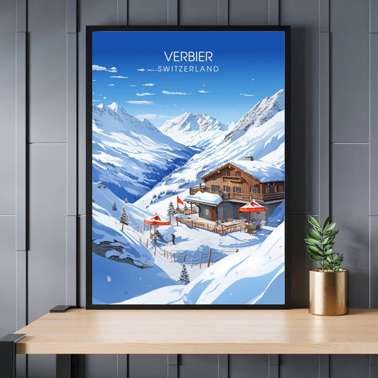 Affiche Verbier, Suisse  | impression Verbier | Affiche de voyage Verbier | Explorez la majesté des Alpes suisses-0